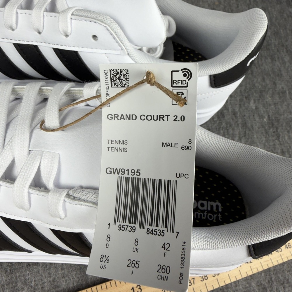 Adidas Grand Court 2.0 Shoes Mens Size 8.5 White Black Low Top Sneakers GW9195 - Picture 14 of 15